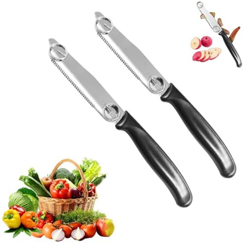 2 Pezzi Coltello A Taglio Rapido, Coltello Per Affettare Rapidamente, Affettatrice Per Frutta E Verdura, Coltello Multifunzionale 3 In 1, Pela E Affettatrice In Acciaio Inox Con Molla Rimovibile