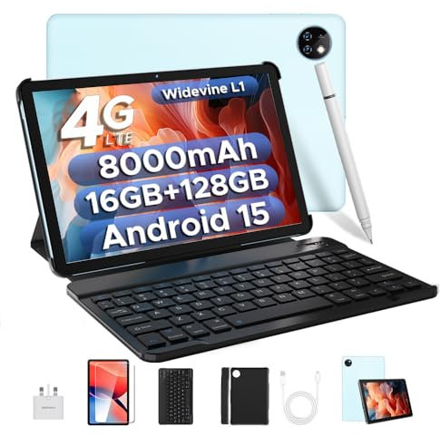 DOOGEE T10W Android 15 Tablets 2025, 10 inch Tablet with SIM Card Slots, 16GB RAM+128GB ROM/2TB, Android Tablets, 8000mAh, Tablet with Keyboard/Pen/Mouse/Case, 4G LTE/Widevine L1/Face ID/GPS/OTG