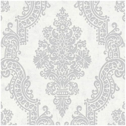 Barocktapet Profhome 397655-GU fibertapet strukturerad med ornament skimrande vit grå 5,33 m2