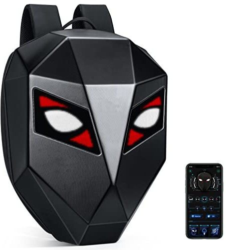 Gelrova Mochilas dinámicas Mochila para ordenador portátil, mochila de motocicleta con indicador de ojos LED, 3D Hard Shell Casco