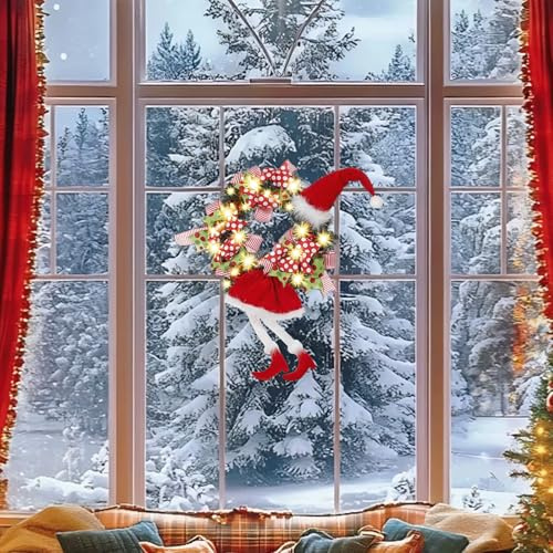 Couronne de Noël pour Porte d'Entrée, Couronne Décorée, Guirlande de Noël Porte Artificielle avec LED, Couronnes Artificielles pour Fenêtre, Cheminée, Murale, Récolte, Intérieur ou Extérieur (70x45cm)
