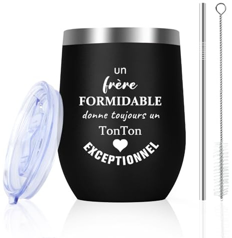 Idee Cadeau Tonton Original Cadeau Fête Des Pères Anniversaire Tonton Noël Cadeaux Pour Oncle De Niece Frère Famille Maison Homme 355ml Tasse à Café En Acier Inoxydable Verre a Vin Avec Paille Paques