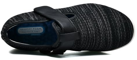 JTNZDAW Scarpe Uomo Pianta Larga Ortopediche per Diabetici Per Anziani Donna Pantofole X Scarpa con hook and loop Ginnastica Estive Leggere Sandali(BlackGrey,37.5 EU)