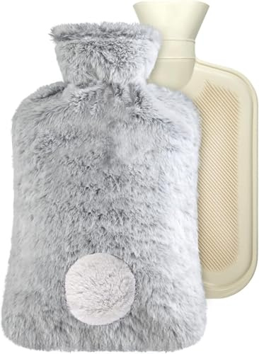 Wärmflasche mit bezug, 2L Groß Auslaufsicher Wärmflaschen, Cartoon-Kaninchenform, Weichem Flauschig Wärmflaschen, Wärmflasche lange warm, Hot Water Bottle für Kinder Erwachsene