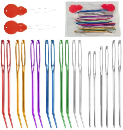 Yiqicomle 20 Pcs Large Eye Yarn Needles Kit, Aluminum Sewing Blunt Needles with Threader Hand Sewing Knitting Curved and Straight Darning Needles for Sewing Crochet Projects