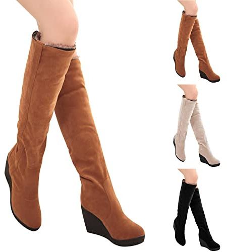 Stivali Donna Alta Suola Zeppe Stivaletti in Camoscio Donna Pieghevole, Stivaletti Foderati in Pile Stivale Autunno Inverno Caldo 2025 Nuovo Stivale Remonte Scarpa Tinta Unita Chic Stivaletti Casual