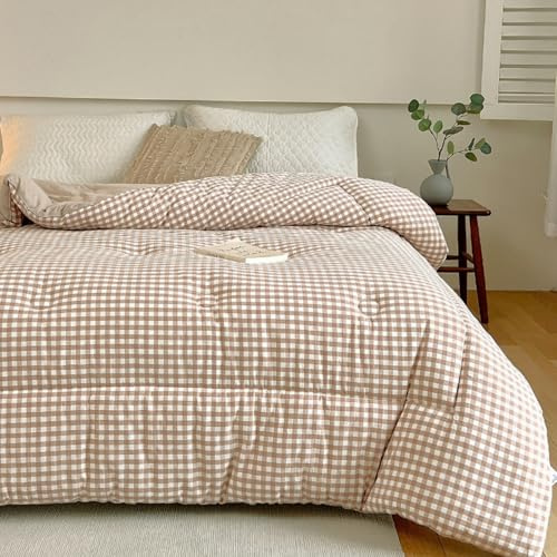 Odot Edredón Invierno Cama 150, Edredon Nordico Sin Funda Invierno Reversible Acolchado para Cama Ligera y Respirable Manta de Suave para Días Frío (Cuadros Caqui,150x200cm)