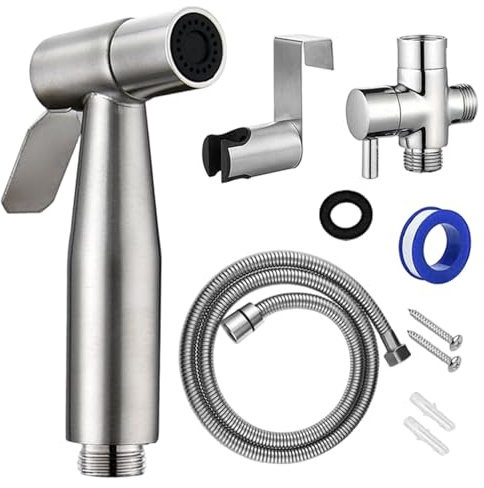 Pulvérisateur de bidet à main, pulvérisateur de bidet toilette, support mural en acier inoxydable avec tuyau et support, accessoires salle bain pour le nettoyage la cuisine et des toilett