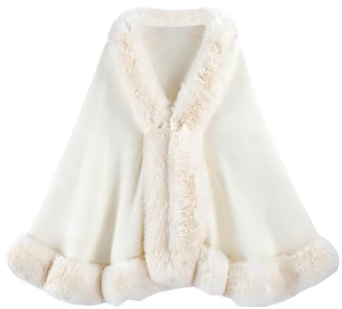 XiinxiGo Femme Châle de Mariée en Faux Fourrure Mariage Epaulière Echarpe Veste Manteau de Fourrure Boléro Cape Wraps Pèlerine Princesse Cape Pour Robe de Soirée,Blanc