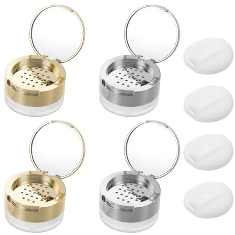 ARTIBETTER Mini Boîte à Poudre Portable 6 G avec Houppettes Douces Lot de 4 Sets de Pots en Plastique Réutilisable Récipient Compact pour Maquillage, Retouches Visage, Voyage et Bureau
