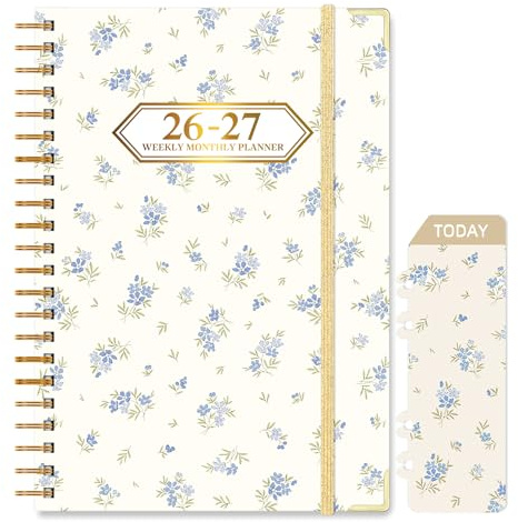 Knagsfa 2026-2027 Planner, Jul.2026-Jun.2027 Planner Weekly and Monthly 6.25x8.5 with Page Tabs, Calendar Hardcover with Inner Pocket, Elastic Band, Twin-Wire Binding, Bookmark, Blue Floral