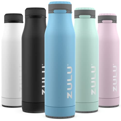 ZULU Ace Vakuum-isolierte Edelstahl-Trinkflasche mit abnehmbarem Boden – auslaufsicherer Deckel – antimikrobieller Ausgießer, 0,7 l, Eisblau