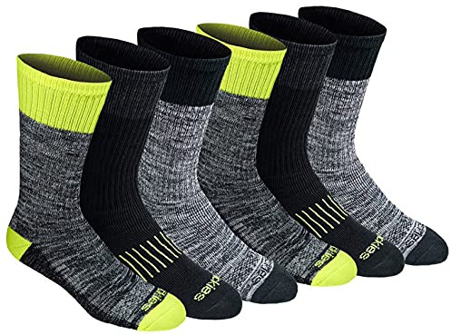Dickies Men's Dri-Tech Original Moisture Control Crew Multipack Socks, Hi-vis Yellow Black (6 Pairs), Large