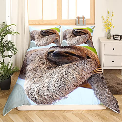 Faultier Bettwäsche Set 135x200cm für Mädchen Jungen Kinder Nettes Tiermuster Bettbezug Set Langsames Faultier Bedruckte Betten Set Dekorative Wildlife Style Bettwäsche Kollektion 2St