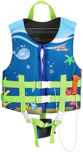 HeySplash Toddler Swim Vest, Kids Swimming Jacket Fit 50-80lbs, Child Floaties Vest wiht Safety Strap, Float Jacket for Girls/Boys on Pool,Beach,Boating, Learn to Swim Aid, L 6-9 Yrs