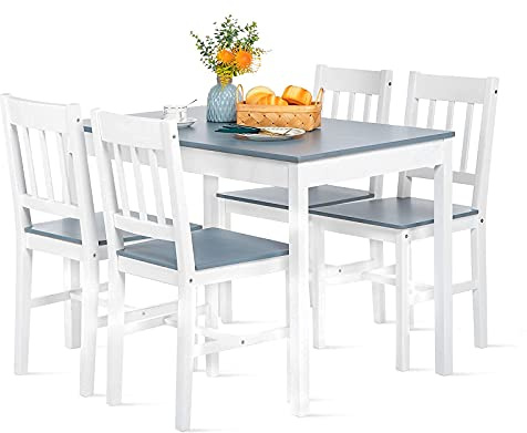 DORAFAIR Conjunto de comedor con mesa de comedor y 4 sillas,Mesa rectangular de madera,para comedor cocina sala de estar,Gris y blanco