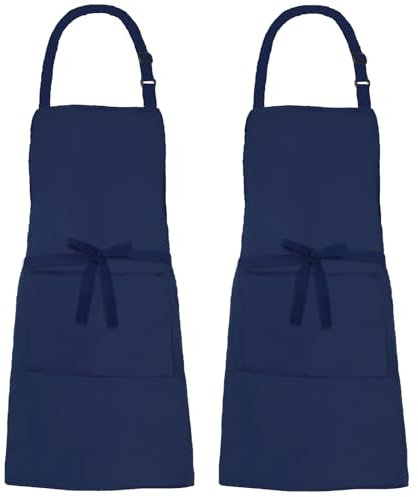 XIEJINJIA Lot de 2 Tabliers de Cuisine Réglables avec 2 Poches pour Femmes et Hommes Chef Cuisine Pâtisserie Jardinage Restaurant Barbecu Bleu Foncé