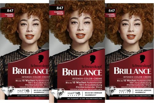 Brillance Intensiv-Color-Creme 847 Caramel Braun (160 ml), dauerhafte Haarfarbe mit Diamant-Glanz und Pflege-Conditioner, für 10 Wochen Farbintensität