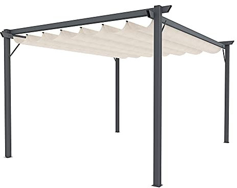 Pergola Gazebo Giardino Telo Retrattile Pergolato Impermeabile Richiudibile Struttura In Acciaio Terrazzo Balcone Veranda Patio Piscina Esterno Design Moderno Elegante Beige (3 x 4 M)