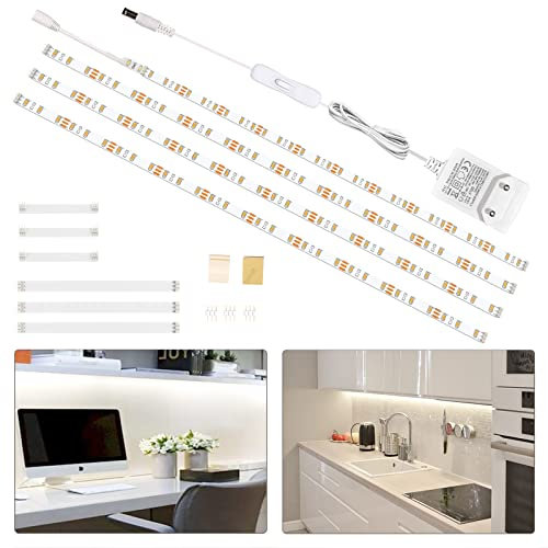 WOBSION Luce Led Sottopensile Cucina con Switch,2m Bianco Freddo Flessibile Autoadesiva Striscia di 4X50cm,1200LM,6000K Light per Scale,Armadio,Soggiorno