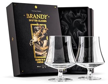 GLASSIQUE CADEAU Copas de Cristal para Brandy, Coñac, Armañac | Juego de 2 | 440 ml | Vasos de Tallo Corto | Cristalería con Forma de Campana para Beber y Degustar Brandy