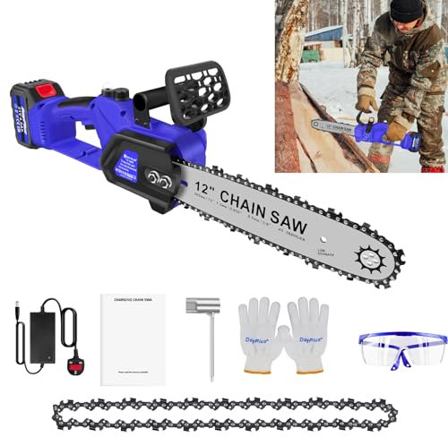 Tronçonneuse a Batterie 12 Pouces, Tronçonneuse Électrique Sans Fil avec 1 x 4.0Ah Batterie, 2 Chaînes et Chargeur, Adaptée à la Coupe du bois, l'élagage le Jardin