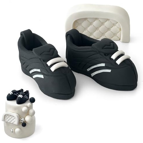 SugarArt Football Boot Set Edible Cake Topper - (Black) Handmade Football Cake Decorations - Fondant, Butter Cream & Icing Sugar Cakes - Sugar Made Football Cake Toppers, Contains Food Colors