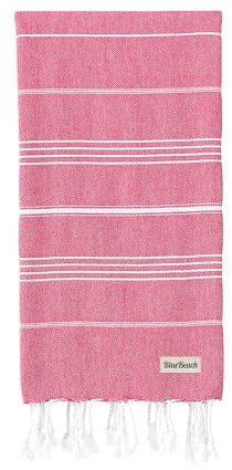 Blue Beach Turkish Towel - 100x180cm Large Turkish Hammam Peshtemal Towel - Super Absorbent, Quick Dry, Sand Free, Lightweight, Compact Towels for Swimming, Bath, Yoga Gym, Sauna and Travel (Fuchsia)