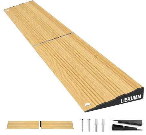 LIEKUMM 2,5 cm Höhe Aluminium Türschwellenrampe, 1000 kg Tragkraft, Rollstuhlrampe für Bordsteine, Stufen, Scooter, Kinderwagen, Abnehmbar Schwellenrampe für Innen und Außenbereich, Helle Holzoptik