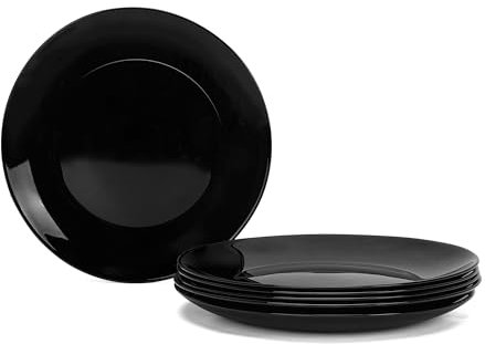 LaGlint Opalglas Speiseteller, 26,67cm Teller Set für Spülmaschine und Mikrowelle, Schwarz Tellerset Flachteller für 6 Personen