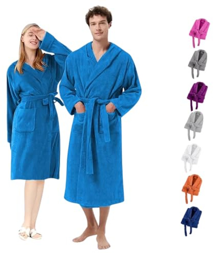 NAUSHA.HOME Hieftan Towel Unisex 100% Egyptian Cotton Bathrobe Dressing Bath Perfect for Shower Spa Hotel Terry Toweling Gowns Mens & Womens, Absorbent Collar Shawl Towel Robe