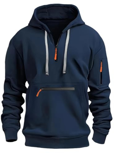 Felpa con cappuccio in neoprene, da uomo, a maniche lunghe, con stampa, per attività all'aperto, colore nero, Blu marino, L