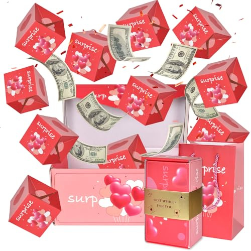 Explosion Surprise Gift Box for Money Explosion Box Pop Up Surprise Box DIY for Birthday Bouncing Gift Box Folding (10 Bounces) (Red)