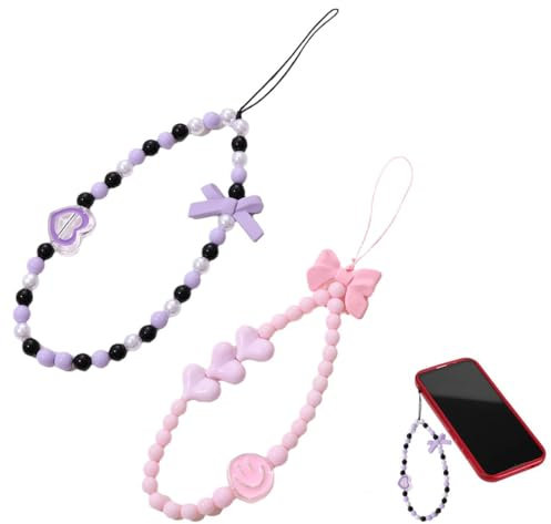 2 Piezas Abalorios para teléfono celular, cordón acrílico con cuentas de acrílico, correa de teléfono móvil, correa de muñeca, cordón colgante, accesorios de cadena de teléfono