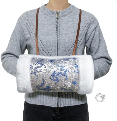 MatFirsmo Faux Fur Hand Muffs for Women, Soft Exquisite Flower Pattern Hand Warmer Pouch with Neck Cord, Warm Hand Muffler for Cold Weather, with Pearl Butterfly Brooch