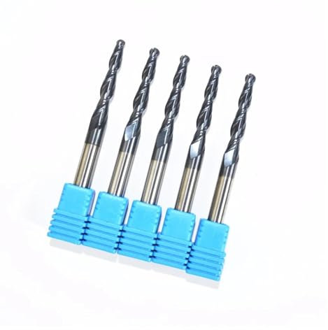 LYVQZPWLR la tête de boule conique, 5 pièces 6 mm * R2,0 * 30,5 * 75L, fraise en carbure monobloc TiALN, fraise conique for le travail du bois, 2 cannelures à nez sphérique conique