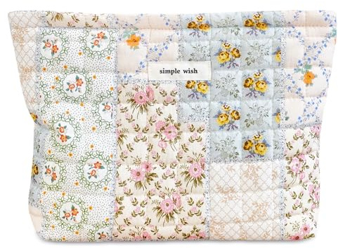 STARDW Cute Cotton Quilted Makeup Bag Cosmetic Bags for Women and Girls,Travel Toiletry Bag Floral Makeup Zipper Pouch, Purse Organizer Pouches,Canvas Lining (Cotton Floral)