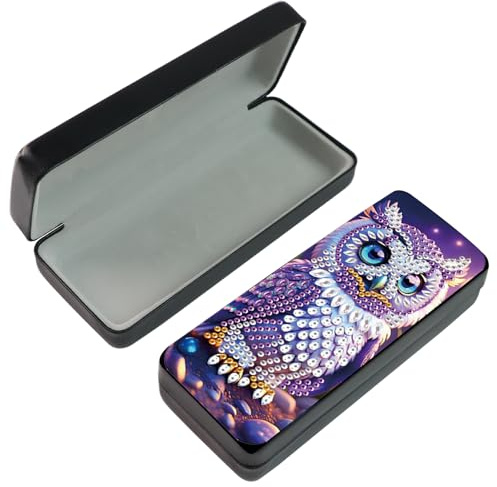 DCIDBEI Diamond Painting Custodia Occhiali Portatile Puzzle Perline Adesive Custodia Occhiali Scatola per Occhiali Espositore per Occhiali Pelle Uomini Donne Occhiali da Miopia Occhiali da Sole Gufo