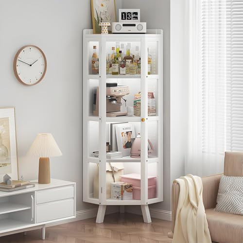 Vetrina in Acrilico, Scaffali Modulari con Ante, Vetrina Angolare Bianca per La Casa, Armadietti Modello a 4/5 Livelli, Mobiletto Portaoggetti Antipolvere, unità Angolare Alta