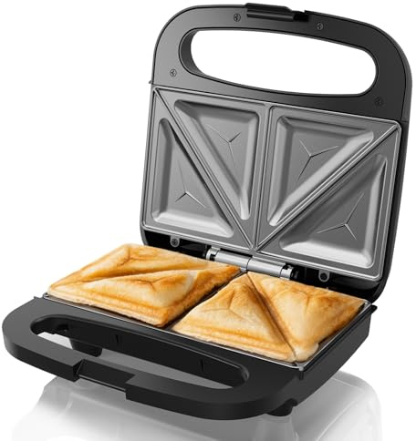 SUPERLEX Sandwich Toaster 2 Slice 750W Fast Heating Toastie Maker with Deep Fill Non Stick Plates Indicator Light Auto Temperature Control Cool Touch Handle Compact Panini Press Grill Black