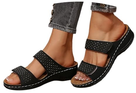 Generisch Mules orthopédiques pour femme - Chaussons d'été pour femme - Pieds larges - Sandales de bain légères - Sandales d'été avec semelle large - Sandales en cuir