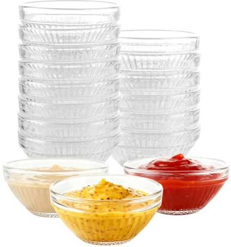 YAYODS 20 Pezzi Ciotoline in Vetro Ø 7,5 cm, Mini Ciotole da 75 ml per Salse, Marmellata e Dessert, Set di Coppette Impilabili per Sushi, Antipasti e Snack, Lavabili in Lavastoviglie e Microonde