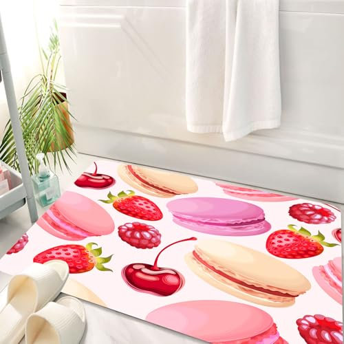 HKPOEQ Badematte Weiche Badteppich rutschfest Badzimmermatte Teppich Badezimmerteppich Duschmatte & Schlafzimmer,Nahtlose Macaron und Beeren,50x80 cm
