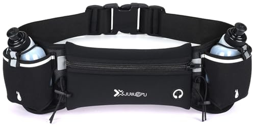 Running Belt with Water Bottles (2 x 175ML), Hydration Belt for Men and Women, Water Bottle Holder Running Pouch Belt, Fanny Pack Fits 7 inches Phones, Waist Pack for Running Hiking Climbing