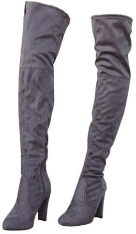 Botas altas ajustadas de plataforma para mujer, botas por encima de la rodilla para mujer, botines puntiagudos, plataforma sobre la rodilla, tacón grueso medio, elástico, antideslizante, pantorrilla
