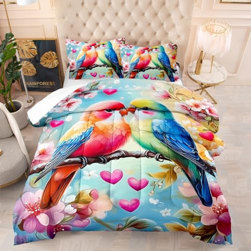 Relleno Nordico Cama 180 Los Loros Rojos Verdes Relleno Nordico 4 Estaciones Cómodo Transpirable Duvet con Fundas de Almohada Edredon Cama 180 Suave Lavable Edredón Nórdico 228x228 cm