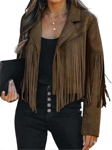 Bibowa Faux Suede Leather Jackets For Women Trendy Fall Western Fringe Cropped Jacket 2026 Tassel Motorcycle Crop Coats