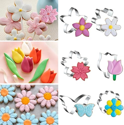 JOVYTH 6PCS Coppapasta a Fiore, Formine Biscotti Farfalla, Tagliabiscotti a Forma di Fiore, Stampini per Biscotti per Primavera, Pasqua, Matrimoni, Festa della Mamma