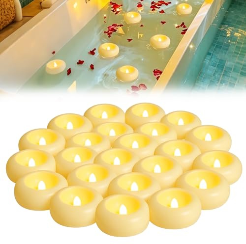BORDEAG 24 Candele Galleggianti A LED, 7,3 Cm, Candele Galleggianti Tremolanti Bianche Per Piscina, Bagno, Fontana, 200 Ore Di Funzionamento A Batteria