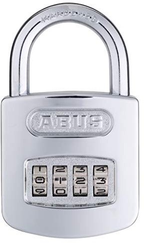 ABUS 160/50 B 160 All Weather Chrome 4 Dial Combination Padlock, Black/Silver